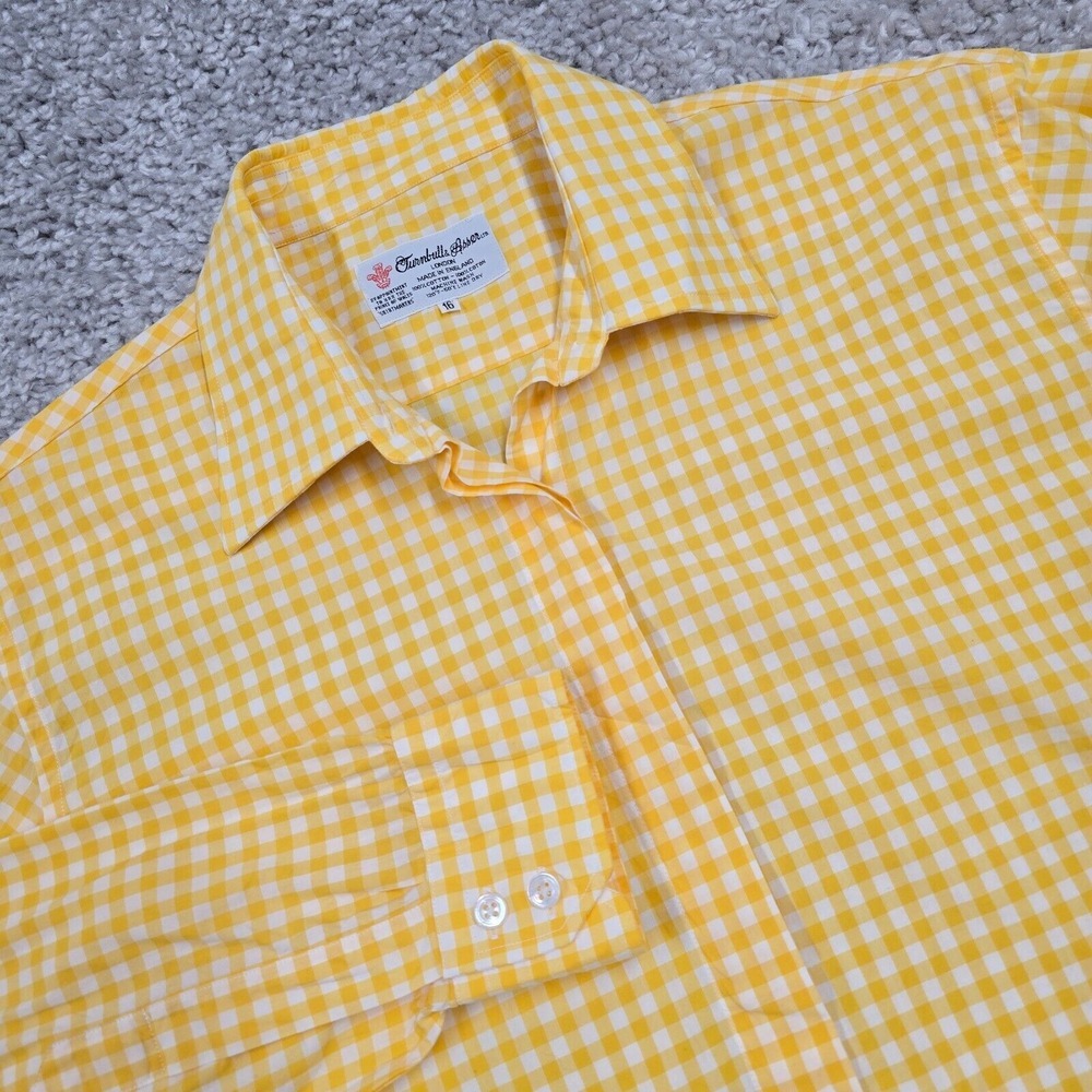 Turnbull & Asser Womens Yellow Gingham Button Up Shirt Size 16 Classic Preppy